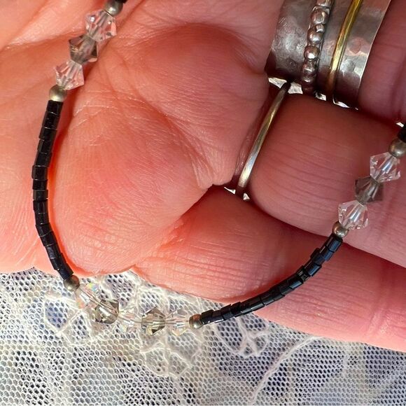 Vintage Dainty Sterling & Crystal Bracelet Anklet - Picture 9 of 13